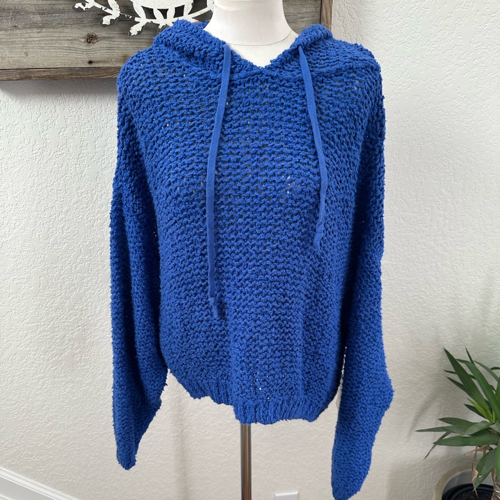 Pilcro Anthropologie Sailcloth Womens Hooded Sweater Blue Knit Hoodie XL NWT‎